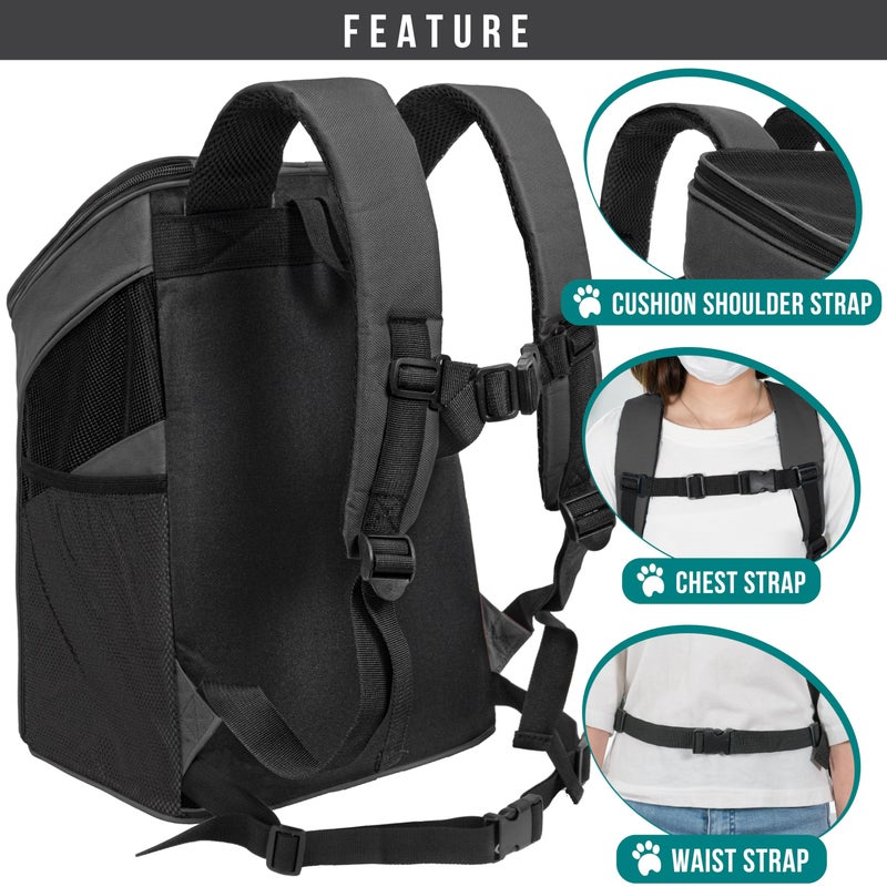 PetAmi Small Dogs and Cat Backpack Carrier, Airline Approved Pet Backpack Carrier, Ventilated, Safety Strap, Buckle Support Designed for Hiking Travel Camping Outdoor, Max 18 lbs (Gray) - Image 5
